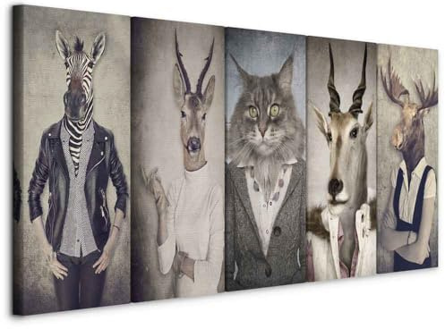 murando - Leinwandbild Hirsch Katze Natur, 100x40 cm, 5-teilig, Wohnzimmer | Hochwertige Leinwand, sofort aufhängbar, ideal fürs Wohn- oder Schlafzimmer, wasserfest und lichtecht, langlebig, stilvoll