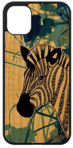 utaupia Schutzhülle Zebre für Apple iPhone 11, aus Holz, Schwarz und Weiß, Blau, Ethno-Design, tragbar
