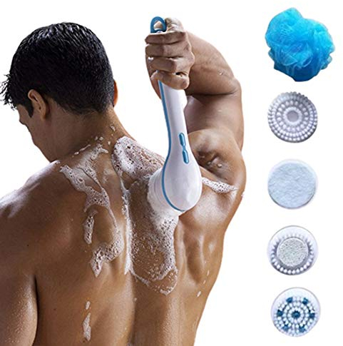 GL SUIT Elektrische langstieligen Badebürste für Beine, Rücken und Ganzkörperreinigung, Multifunktions-wasserdichte Körperreinigung Bürsten-Ausrüstung mit 5 Bürstenköpfen