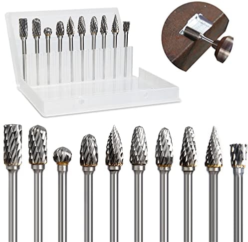 shengbenhao 6MM Shank Carbide Burr Set,10 Pcs Die Grinder Bits Grinding Bits Drill Bits Rotary Tool Attachments Accessories for Grinder Drill, Metal Polishing,Engraving,Drilling,Rasp Weld Deburring