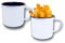 Vintage Gourmet ® Premium White Enamelware with Blue Rim, Oblong, Round Pie Dish Sets, Mugs, Iconic Retro Camping Tea/Coffee Mugs (Set of 2 Mugs 8cm - 350ml)