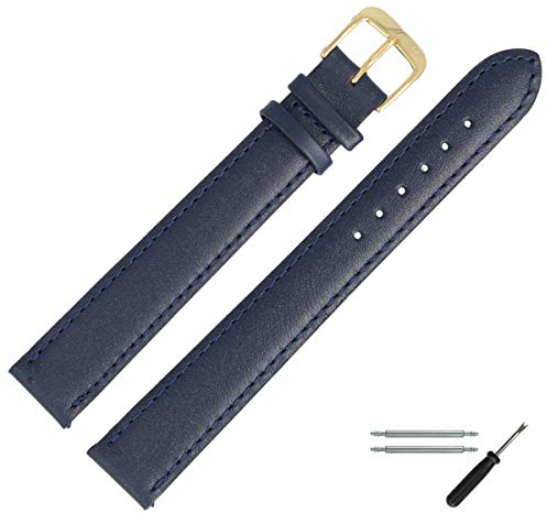 MARBURGER Uhrenarmband 22mm Leder Blau Gold Glatt Mit Naht - Montage Set 1012251000220