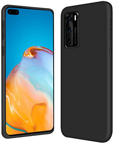 CoolGadget Silikon Hülle für Huawei P40 Weich mit Mikrofaser Schwarz | Qi fähig induktives Laden, farbige TPU Schutzhülle, erhöhter Kamera und Display Rahmen, matt und griffig