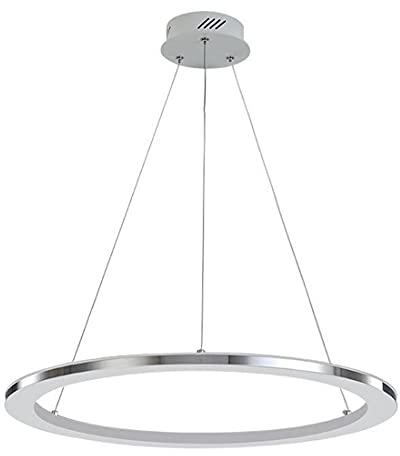 Pendelleuchte Esszimmer-leuchte LED Minimalist Runde, Kronleuchter Wohnzimmer Modern Ring Chrom Design, Hängelampe Esstisch LED 1-flammig, Höhenverstellbar, Deckenleuchte für Büro, Arbeitszimmer, Flur