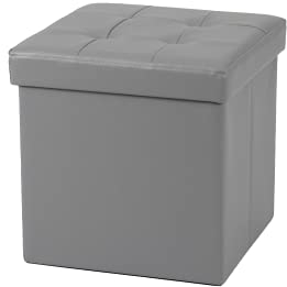 La Maison Foldaway Ottoman Storage Blanket Toy Box Stool Faux Leather Silver Grey 38x38cm