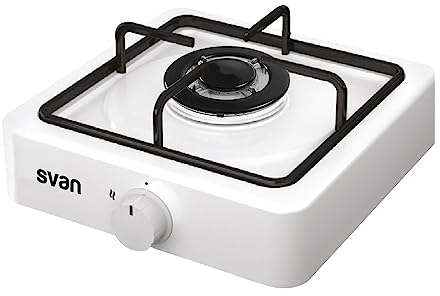 SVAN Hornillo de Gas de 1 Quemador en Blanco. Portátil. Control Electrónico. Quemador Wok Triple Llama