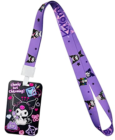 Kuiomi Niedliche Schlüsselbänder für Damen und Herren, Anime- und Kawaii-Designs, Lila mit Ausweishalter