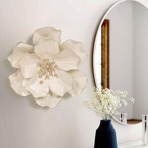 Cream and Gold Flower Wall Art Decoration Ornaments Indoor outdoor Garden Wall Hanging Sheds Walls Fences