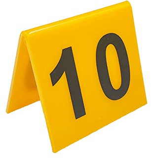 DAZZLEEX Número de mesa acrílico en forma de V, 20 placas triangulares de doble cara digital para mesa de restaurante (1-20), color amarillo