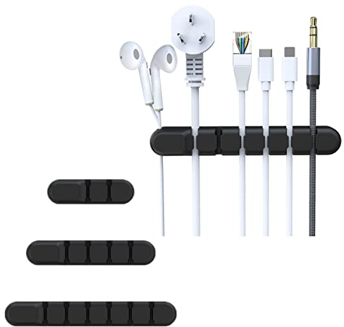 Eono Cable Holder Clips, 3 Pack Silicone Adhesive Wire Cable Holder, Cable Management Cord Organizer Clips for USB Charging Cable Mouse Wire PC Office Home, Black