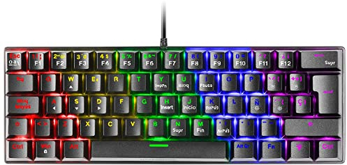 Mars Gaming Teclado MECANICO Ultra Compacto MK60 Black Switch Azul PR DE 100Hz Anti-GHOSTING AVANZADO ILUMINACION RGB