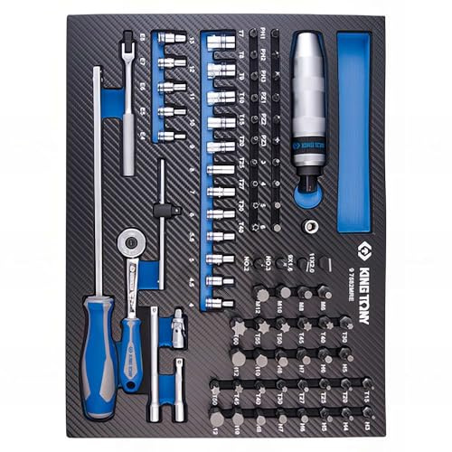 KING TONY Módulo espuma + PP 82 piezas Vasos 1/4 y accesorios für Profis und Heimwerker, ideal für Werkstatt & Reparatur, mit Ref. 97582MRE