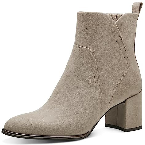 MARCO TOZZI Damen Stiefeletten mit Absatz Spitz mit Reißverschluss, Braun (Taupe), 36 EU