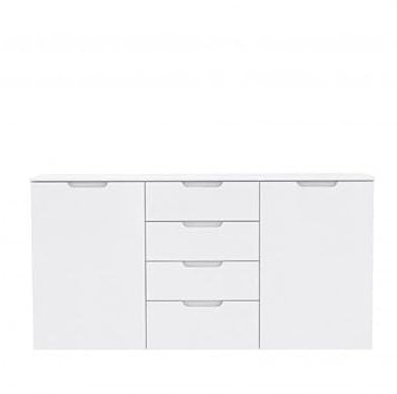 Bahut buffet blanc laqué 2 portes, 4 tiroirs - SIENNA -