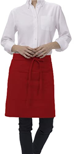 Italbangla Textile Unisex Half Bistro Apron, Chef Bistro Apron Comfortable with Front Pocket, Usable for Cooking, Kitchen, Bar, Restaurant, Butcher's and Catering, rot, Half