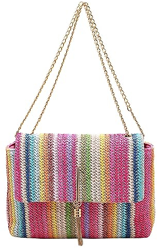 Anopo Straw Clutch Bags for Women with Strap Woven Handbag Colorful Crossbody Purse for Summer Beach with Tassel Pink
