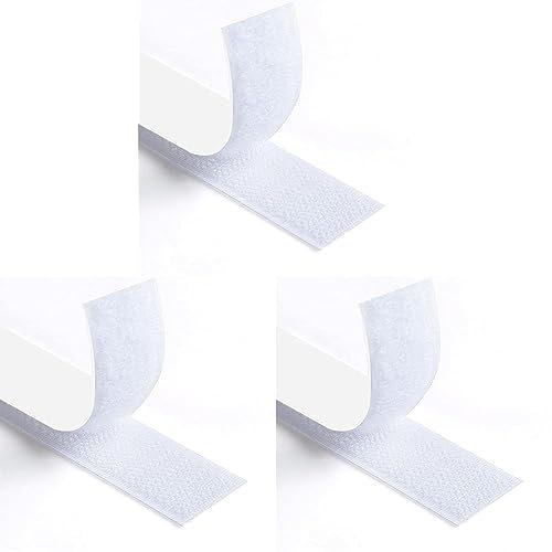 Romon Feltro Adesivo Forte,5M Biadesivo Sistema Di Fissaggio Hook & Loop,16mm Larghezza Feltrini Adesivi Forte per Lavori di Casa, fai da te, Lavori Manuali,Bianco (Confezione da 3)