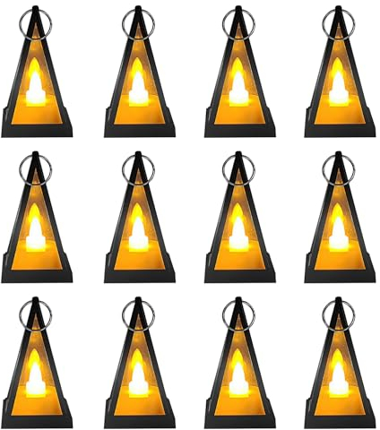 DAGORD 12 Stück Laternen Kerzen Klein 8x4,5cm LED Kerze Flammeneffekt Kunststoff Vintage Deko Garten Laternen Kerzen Laternen für Gartendeko Rasen Gehweg Balkon Hof - mit Batterie