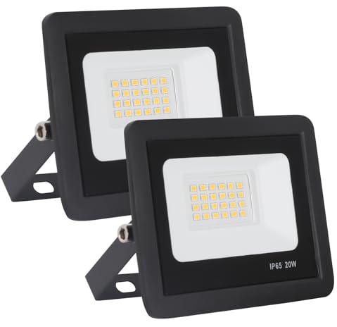 FUPE LED Strahler außen,LED Strahler,LED Scheinwerfer 20W LED Fluter IP65 Wasserdichte, 24 leds 2000LM Außenstrahler 4500K Natürliches Licht Aussenleuchte für Garten, Innenhöfe…【2 Stück】