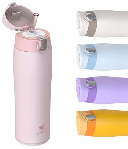 AORIN Trinkflasche - 500ml - 18/8 Edelstahl Wasserflasche Auslaufsicher -Trinkflasche Kinder mit Strohhalm BPA-Frei | Schule, Sport, Wasser, Fahrrad
