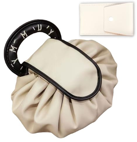 Kosmetiktasche, Kordelzug Kosmetiktasche Make up Tasche mit Kordelzug Kosmetikbeutel Kordelzug Kosmetiktasche Damen mit Kordelzug, Großes Fassungsvermögen, Tragbare Reise Make up Tasche (Beige)