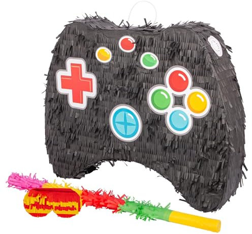 Fax Potato Game Controller Pinata, Stick & Blindfold Set - 3pc - Rainbow Stick - Mexican Kids Girls Boys Birthday Large Party Parties Games Decorations Kit - W50cm x D10cm x H41cm