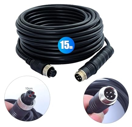 CAMECHO 50FT/15M 4-Pin Aviation Plug Cavo per Telecamera Posteriore Auto Camera Monitor
