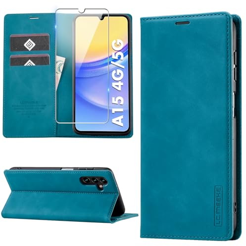 Cover per Samsung Galaxy A15 4G/5G, Custodia Flip in Pelle per Samsung Galaxy Galaxy A15 4G/5G, Caso in PU Pelle Premium Portafoglio Custodia Chiusura Magnetica, Kickstand, Slot per Schede, Verde