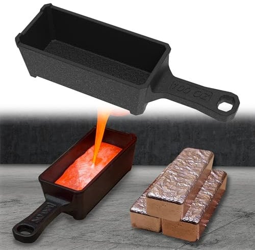 Nelyrho 100 oz Troy Ounce Cast Iron Loaf Bar Ingot Mold Crucible with Handle for Melting Casting Refining Precious Metals Like Gold Silver Copper Aluminum Brass etc, Black