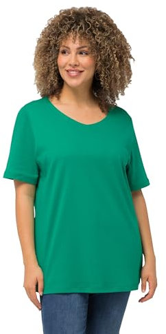 Ulla Popken Damen große Größen Übergrößen Plus Size Shirt, doppellagige Vorderseite, Slim, Rundhals, Halbarm smaragd 46+ 810528457-46+