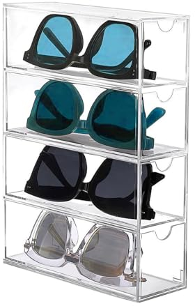 DAKLUNAR Aufbewahrungsbox für Brillen, Acryl Klarheit Sonnenbrillen Brillenorganizer Verdickter Brillenbox Schmuckkasten Brillenständer mit 4 Schubladen für Uhren Ketten Brillen Kosmetika Lesebrillen