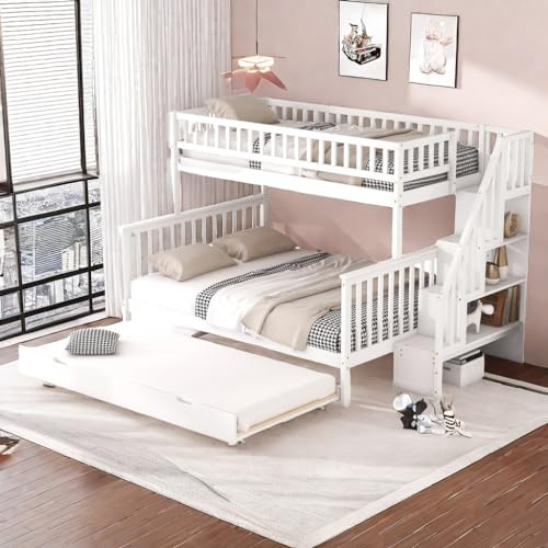 Letto a soppalco letto a castello per bambini letto matrimoniale con contenitore protezione anticaduta, letto singolo 90 x 200 sopra 140 x 200, letto a castello con letto a rotelle e scale, bianco