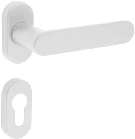 Gedotec Schmalrahmen-Drückergarnitur Aluminium | 1 Set | Türgriff auf schmalen Rosetten | PZ - Zylinder | Weiß Matt | SHAPE | Türbeschlag inkl. Befestigungsmaterial | Türgriff pulverbeschichtet