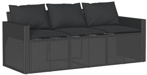 vidaXL Gartensofa, Sofa mit Kissen 3-Sitzer, Lounge Sitzgruppe Couch für Terrasse Balkon Garten, Gartenmöbel Garten Garnitur, Schwarz Poly Rattan