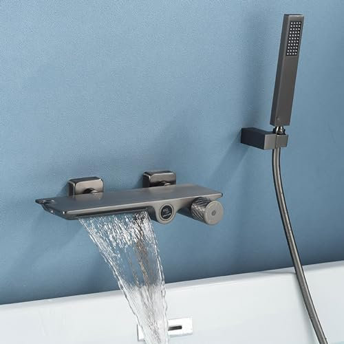 XJTNLB Robinet Cascade Mural Baignoire Gris Pistolet Mitigeur Bain Douche Robinet Mitigeur et Douche de Salle de Bain Baignoire