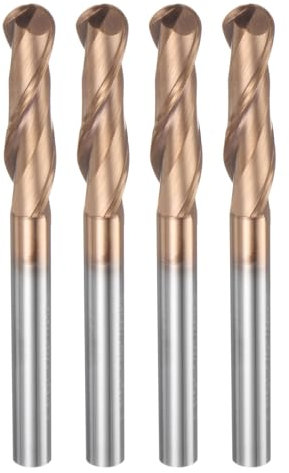 sourcing map 4 fresas de punta de bola de 2 flautas de 0.3 pulgadas de diámetro, vástago de 1/4 pulgadas de carburo de tungsteno en espiral CNC de 1-1/4 pulgadas de longitud de corte de bola de un
