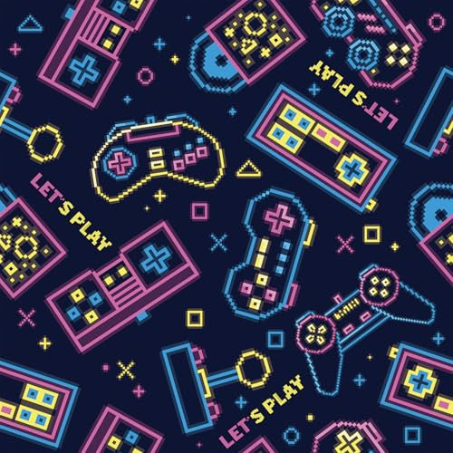 CHDITB Coloful Gaming Wallpaper,Video Game Wall Stickers,Boys Bedroom Wallpaper(44x300cm) Pixelated Game Controller Wallpaper,Let's Play Wall Paper for Gamer,Gaming Stickers for Kid Playroom