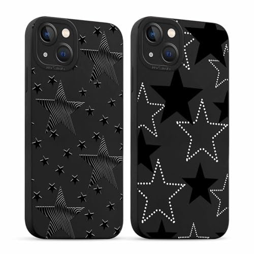 Foonary 2 Pack Fashion Phone Cases for iPhone 14 Case 6.1, Star Aesthetic Print Slim Soft Silicone TPU Case for Women, Shockproof Cover Protective Funda para Girls, Black for iPhone 14