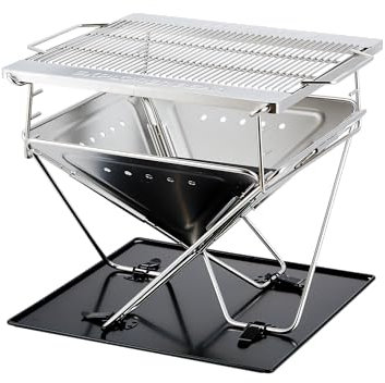 Explorer Bear Takibi-Feuerstelle aus Edelstahl, faltbar, 50,8 cm, mit Tragetasche, Grillbrücke und Kohlebett, tragbare Holzfeuerstelle, perfekt für Camping, Outdoor, Terrasse