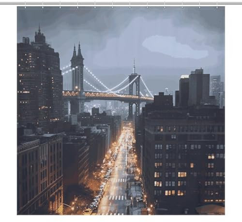 Dwrepo Rideau de douche en polyester lavable et léger avec 12 crochets Motif New York City 183 x 183 cm