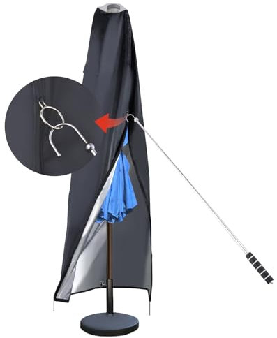 Housse de parasol de terrasse imperméable pour parasol à DEL solaire de 3,4 à 4 m, housse de parasol d'extérieur en tissu Oxford 420D avec fenêtre transparente sur le dessus, ventilation supérieure