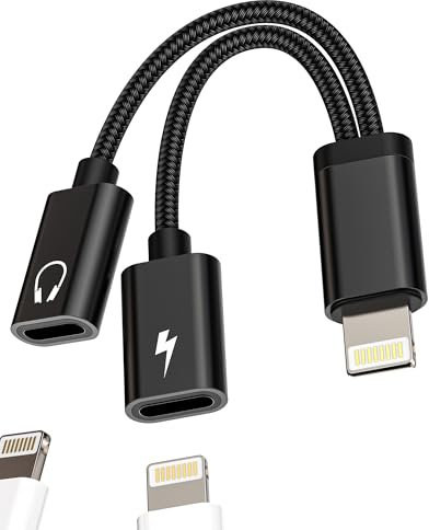 Adaptateur Lightning Double pour IPhone 14 13 12 Pro Connecteur Casque Chargeur Splitter Audio Ecouteur Câble vers Prise pour Apple pour IPad Accessoires AUXiliaire Charge de Musique Tablette Voiture