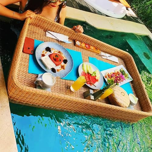OLSKFUH Vassoio Galleggiante per Piscina Vassoio Galleggiante Rettangolare per Piscina Vassoio Galleggiante da Portata Tavolo e Bar per Piscina Servizio Bevande Brunch Cibo sull'acqua