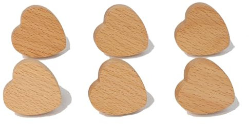 Bustlwor 6 Stück Herzförmiger Holzgriff, Schrankknäufe aus Massivholz, Herzförmig Holzgriffe für Schränke, Holzknöpfe für Küche, Schlafzimmer, Schubladen, Kommoden, Kleiderschrank, Möbel