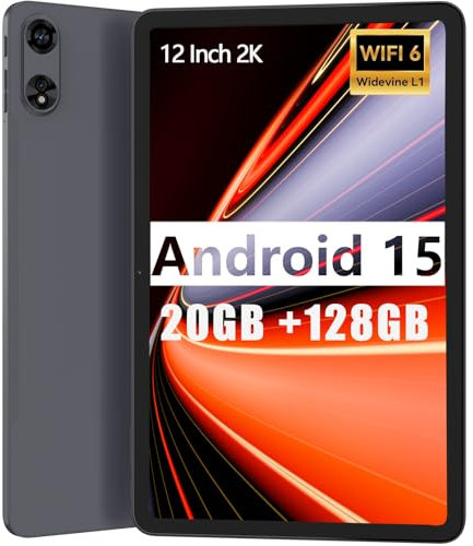 HUIHUANG Tablet 12-inch Android 14 Tablet, 20GB RAM 128GB ROM, 1TB Expansion, Octa-core, 8000mAh Large-Capacity Battery, 5MP + 13MP Dual Camera, 5G/2.4G WiFi, Bluetooth 5.0, GPS - Black
