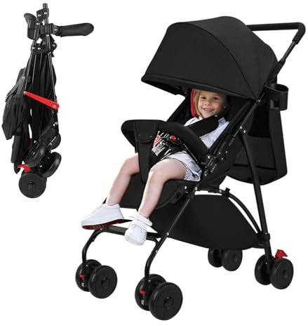 Kinderwagen, Kinder Buggy, Zusammenklappen mit einer Hand, Kinderbuggy mit Liegefunktion, Fußstützen, Atmungsaktive Netze und Vorzelte, Rückenlehne mit hartem Kissen, Hinterrad mit Fußbremse