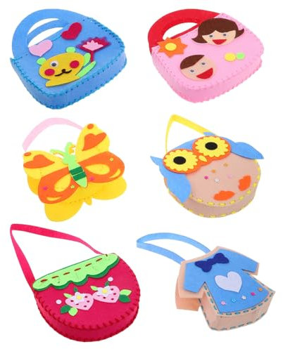 Holibanna 6stücke DIY Filz Nähen Handtasche Für Junge Mädchen Kreative Handwerk Tasche Cartoon Nähen Kit Für Mädchen Und Anfänger