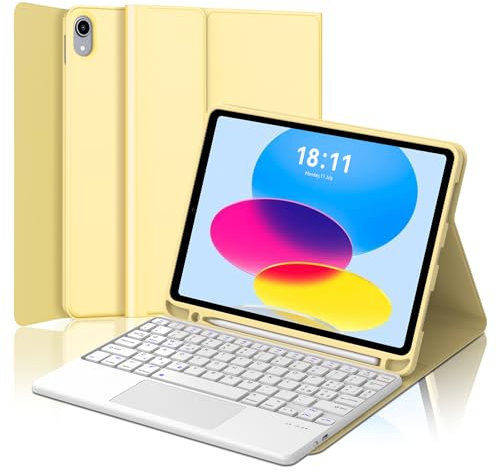 FOGARI Teclado para iPad A16 11/10 Generación 11/10.9 con Touchpad, Funda para iPad 10.ª/11.ª Generación 2022/2025 con Español Ñ Teclado Bluetooth con Trackpad, Amarilla