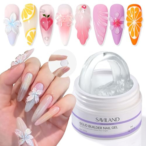 SAVILAND Solid Builder Nail Gel: Clear 3D Sculpting Gel Non-Stick Hand 15g Nail Extension Gels for Carving & Decoration Home Salon Use, Requires U V Lamp Cured