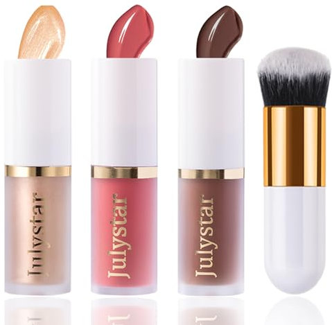 3Pcs Liquid Contour Highlighter Blush mit Pinsel, Liquid Contour Bronzer Blush Stick for Cheeks Eyes Lips, lang anhaltende wasserdichte glatte Make-up-Sticks für alle Hauttypen Gesicht Make-up (B)